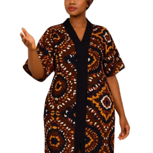 Black and Brown Knee-Length Dress with Scarf