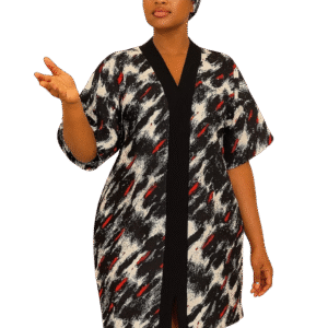 Black and White Simple Knee-Length Dress with Scarf