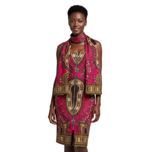 Pink Knee-Length Dress With Front Zip & Scarf