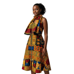 Simple Below-the-Knee Dress With Front Zip & Scarf